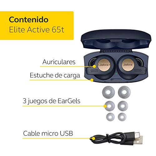 Jabra Elite Active 65t, Auriculares Deportivos Bluetooth con Cancelación Pasiva de Ruido y Sensor de Movimiento, Auténticas Llamadas Inalámbricas y Música, Azul Cobre