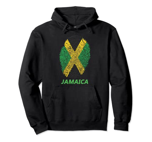 Jamaica Orgullo Bandera Jamaicana Amor Paz Caribe Huella digital Sudadera con Capucha
