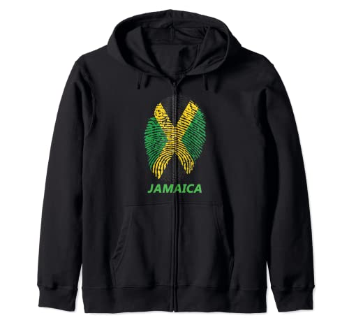 Jamaica Orgullo Bandera Jamaicana Amor Paz Caribe Huella digital Sudadera con Capucha