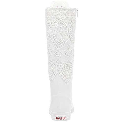 Jamron Chicas Mujer Moda Rodilla Alta con Cordones Botas de Lona Puro Blanco Cremallera Botas de Danza Encaje SN815 EU35