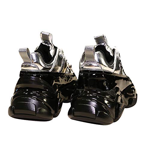 Jamron Mujer Gótico Punk Low Top Plataforma Zapatillas Chunky con Cordones Zapatillas de Deporte Mullidas Negro SN071223-2 EU37.5