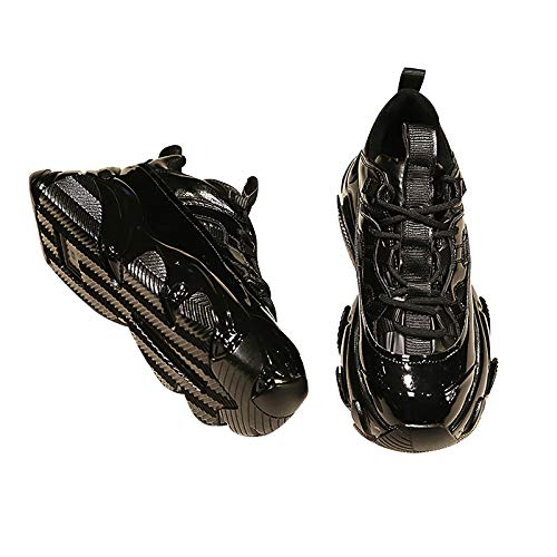 Jamron Mujer Gótico Punk Low Top Plataforma Zapatillas Chunky con Cordones Zapatillas de Deporte Mullidas Negro SN071223-2 EU37.5