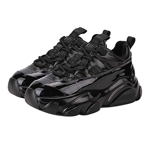 Jamron Mujer Gótico Punk Low Top Plataforma Zapatillas Chunky con Cordones Zapatillas de Deporte Mullidas Negro SN071223-2 EU37.5