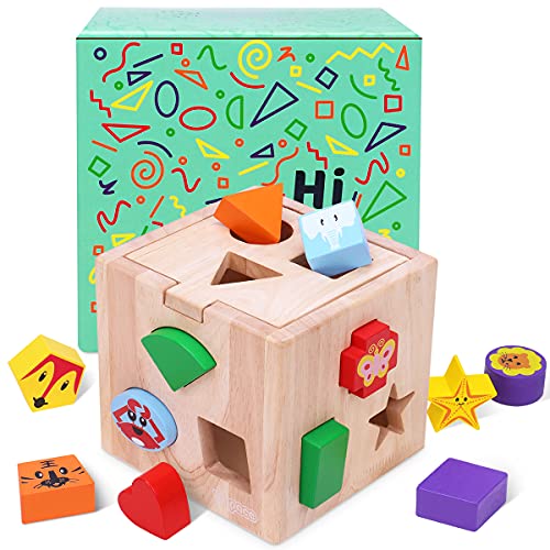 Japace Cubo Actividades Bebe, Juguetes de Madera Montessori con 12 Bloques de Forma Geométrica Rompecabezas Cubos Aprendizaje Temprano Juego Educativo Regalos para Niños Niñas 1 2 3 Años