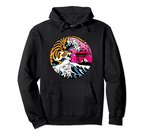Japonés Syle Japón Ondas Tsunami Tiger Mount Fuji Sudadera con Capucha