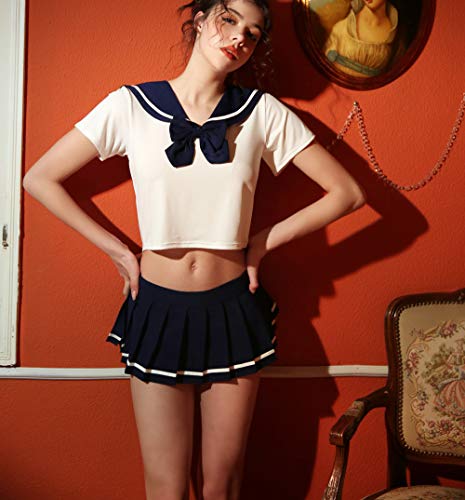 JasmyGirls Disfraz sexy para mujer de colegiala anime cosplay lencería escolar disfraz japonés mini marinero con medias - azul -