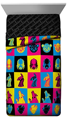 Jay Franco Fortnite Neon Warhol 4 Piece Twin Bed Set - Includes Comforter & Sheet Set - Bedding Features Llama, Peely, Vertex - Super Soft Fade Resistant Microfiber - (Official Fortnite Product)