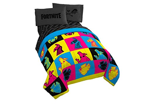 Jay Franco Fortnite Neon Warhol Comforter Features Llama, Peely, Vertex - Super Soft Fade Resistant Microfiber - (Official Fortnite Product)