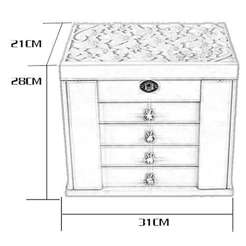 Jewelry Boxes Jewelry Box Solid Wood With Mirror Lock Retro Drawer Multi-function European Ring Necklace Earrings Display Storage Gift 3 Color 31 * 21 * 28cm (Color : Pink) (Color : Walnut Color)