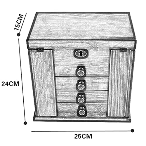 Jewelry Boxes Key Jewelry Box Solid Wood Walnut Ribbon Mirror Retro Four-layer Drawer European Ring Earrings Necklace Watch Display Storage Gift 25 * 15 * 24cm