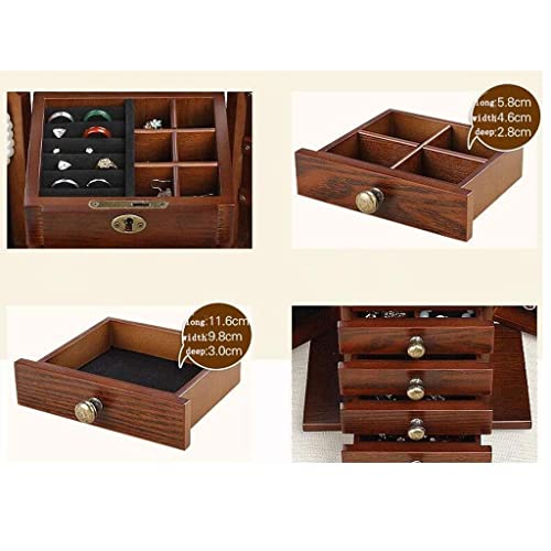 Jewelry Boxes Key Jewelry Box Solid Wood Walnut Ribbon Mirror Retro Four-layer Drawer European Ring Earrings Necklace Watch Display Storage Gift 25 * 15 * 24cm