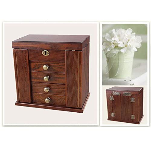 Jewelry Boxes Key Jewelry Box Solid Wood Walnut Ribbon Mirror Retro Four-layer Drawer European Ring Earrings Necklace Watch Display Storage Gift 25 * 15 * 24cm