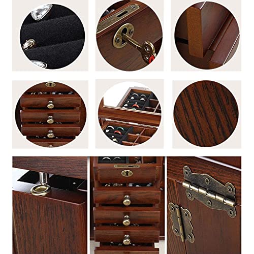 Jewelry Boxes Key Jewelry Box Solid Wood Walnut Ribbon Mirror Retro Four-layer Drawer European Ring Earrings Necklace Watch Display Storage Gift 25 * 15 * 24cm