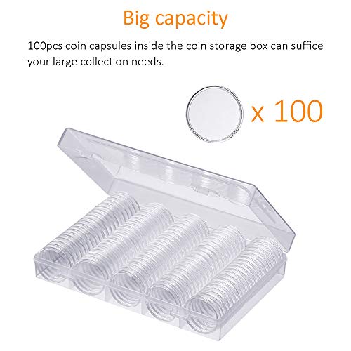 Jiusion 100 Piezas EVA Monedas De Plástico Caja Contenedor Contenedor Cápsulas Suministros Redondos Con Caja de 1 Pieza Y Almohadilla Protectora De 100 Piezas Para Colección De Monedas De 19mm - 30mm