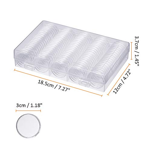 Jiusion 100 Piezas EVA Monedas De Plástico Caja Contenedor Contenedor Cápsulas Suministros Redondos Con Caja de 1 Pieza Y Almohadilla Protectora De 100 Piezas Para Colección De Monedas De 19mm - 30mm