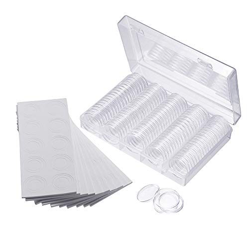 Jiusion 100 Piezas EVA Monedas De Plástico Caja Contenedor Contenedor Cápsulas Suministros Redondos Con Caja de 1 Pieza Y Almohadilla Protectora De 100 Piezas Para Colección De Monedas De 19mm - 30mm