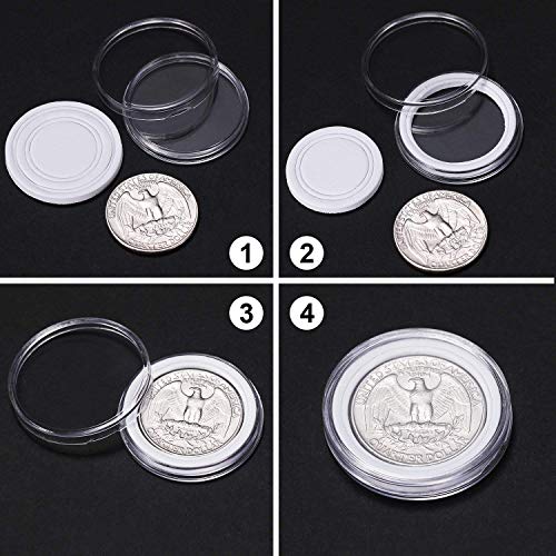 Jiusion 100 Piezas EVA Monedas De Plástico Caja Contenedor Contenedor Cápsulas Suministros Redondos Con Caja de 1 Pieza Y Almohadilla Protectora De 100 Piezas Para Colección De Monedas De 19mm - 30mm