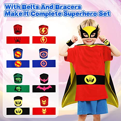Jojoin 8Pcs Capas de Superhéroes para Niños, Capas de Disfraces de Superhéroes, Conjunto de 8 Capas, 8 Máscaras, 8 Pulseras, 8 Cinturones, Regalo Juguete de Cumpleaños, Fiestas, Navidad o Carnaval