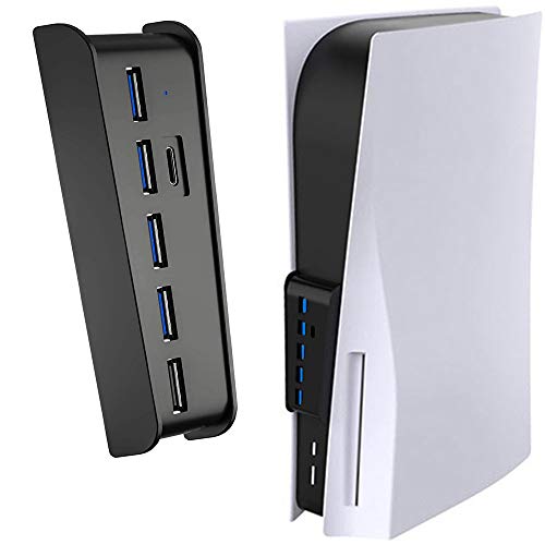 Joso - Hub USB para PS5, extensión USB tipo C 3.1, extensor de transmisión de alta velocidad con 4 USB + 1 puerto de carga USB + 1 puerto USB C convertidor divisor - negro