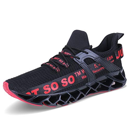 JSLEAP Zapatillas de tenis para hombre con cuchillas atléticas y de moda (2 negro y rojo, talla 47 UE/285 CN)