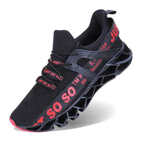 JSLEAP Zapatillas de tenis para hombre con cuchillas atléticas y de moda (2 negro y rojo, talla 47 UE/285 CN)