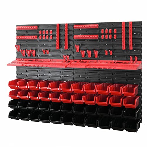 Juego de 90 piezas de pared para herramientas de 1152 x 780 mm con 44 cajas apilables, estantería perforada con soportes para herramientas para taller, sistema de almacenamiento, plastico