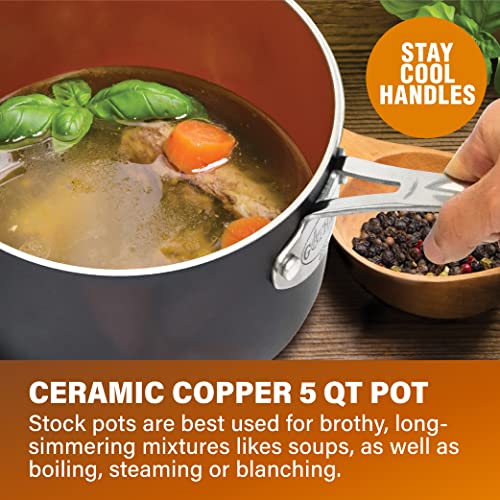 Juego de cocina de acero Gotham con revestimiento antiadherente Ti-Cerama de Chef Daniel Green Vajilla Fry Pans, Stock Pots and Steamer Insert - gris