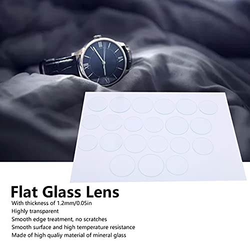 Juego de lentes de vidrio para reloj plano, 21 piezas 35-45 mm Juego de lentes de vidrio para reloj plano Borde liso Espesor resistente a altas temperaturas 1,2 mm