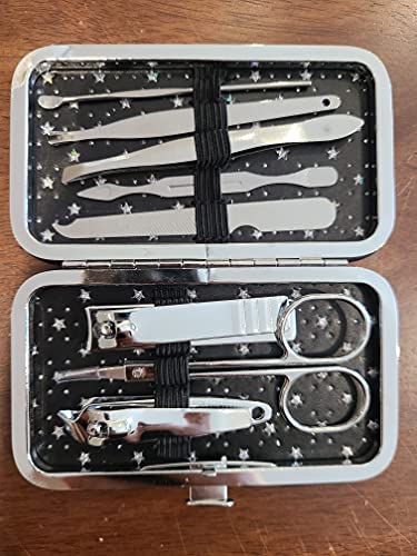 Juegos de manicura 12 piezas para mujeres, MOMSIV Fashion profesional de acero inoxidable cortaúñas kit de pedicura herramientas de aseo para niñas, negro