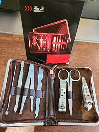 Juegos de manicura 12 piezas para mujeres, MOMSIV Fashion profesional de acero inoxidable cortaúñas kit de pedicura herramientas de aseo para niñas, negro