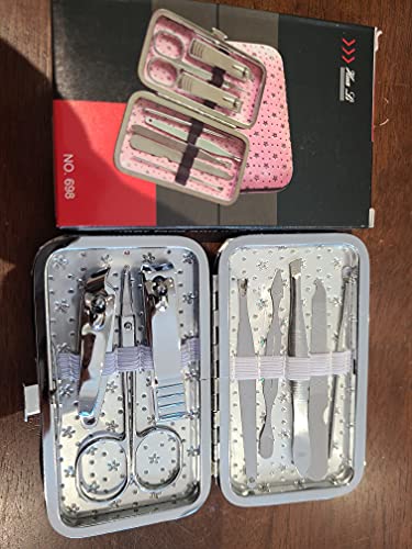 Juegos de manicura 12 piezas para mujeres, MOMSIV Fashion profesional de acero inoxidable cortaúñas kit de pedicura herramientas de aseo para niñas, negro