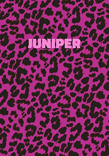 Juniper: Personalized Pink Leopard Print Notebook (Animal Skin Pattern). College Ruled (Lined) Journal for Notes, Diary, Journaling. Wild Cat Theme Design with Cheetah Fur Graphic