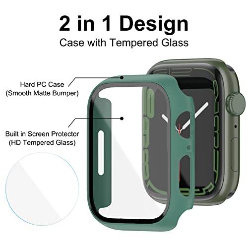 Jvchengxi [4 Piezas] Mate Funda para Apple Watch Series 7 41mm Protector de Pantalla, PC Duro Carcasa Protectora Antiarañazos Vidrio Templado Cubierta Estuche (Claro/Negro/Oro Rosa/Azul Marino)