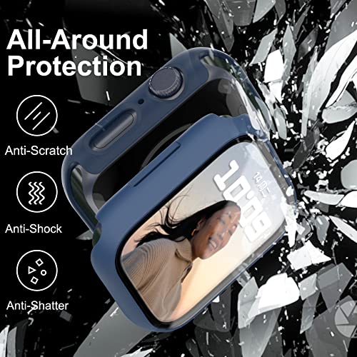 Jvchengxi [4 Piezas] Mate Funda para Apple Watch Series 7 41mm Protector de Pantalla, PC Duro Carcasa Protectora Antiarañazos Vidrio Templado Cubierta Estuche (Claro/Negro/Oro Rosa/Azul Marino)