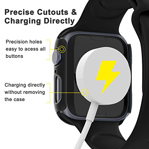 Jvchengxi [4 Piezas] Mate Funda para Apple Watch Series 7 41mm Protector de Pantalla, PC Duro Carcasa Protectora Antiarañazos Vidrio Templado Cubierta Estuche (Claro/Negro/Oro Rosa/Azul Marino)