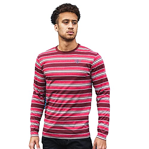 Kandor Camisetas de manga larga para hombre, camisetas casuales de rayas 100% algodón, granate, XL