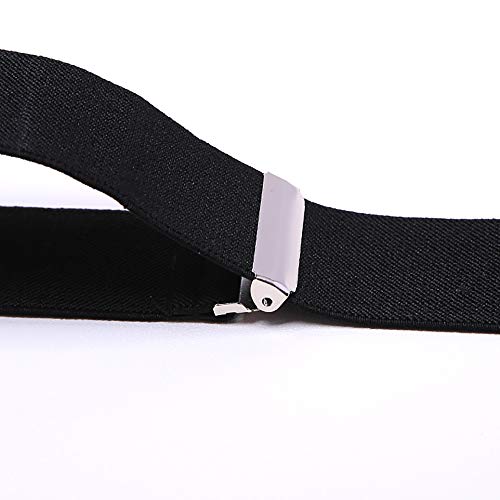 KANGDAI Tirantes Azules 6 hebillas Y Volver 10 colores duraderos elásticos Adjustable Suspenders Strong Metal Clips (Negro)