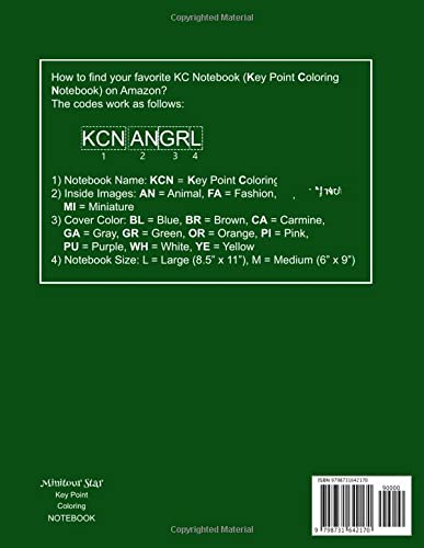 KC Notebook, Key Point Coloring Notebook: Lined Notebook Journal with Key Point, Bullet Space and Animal Coloring Images (Code: KCN ANGRL) - Green ... in x 11 in with 120 Pages and Glossy Cover