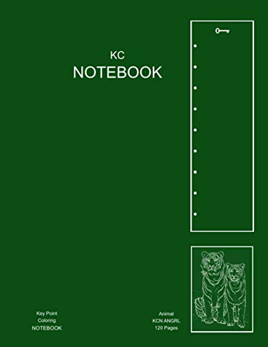 KC Notebook, Key Point Coloring Notebook: Lined Notebook Journal with Key Point, Bullet Space and Animal Coloring Images (Code: KCN ANGRL) - Green ... in x 11 in with 120 Pages and Glossy Cover