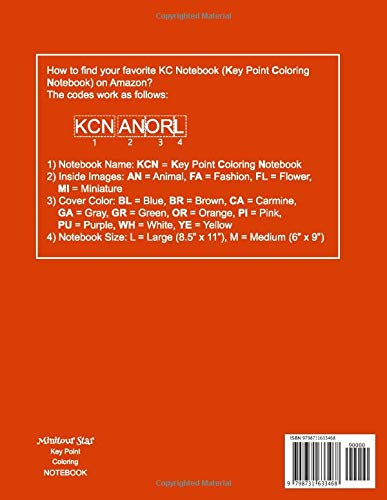 KC Notebook, Key Point Coloring Notebook: Lined Notebook Journal with Key Point, Bullet Space and Animal Coloring Images (Code: KCN ANORL) - Orange ... in x 11 in with 120 Pages and Glossy Cover