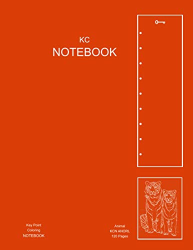 KC Notebook, Key Point Coloring Notebook: Lined Notebook Journal with Key Point, Bullet Space and Animal Coloring Images (Code: KCN ANORL) - Orange ... in x 11 in with 120 Pages and Glossy Cover
