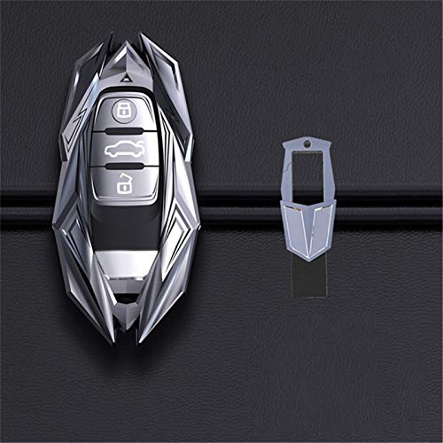 KCSAC Metall Zinc Alloy Coche Cubierta de la caja de la llave inteligente FOB SHELL LEVEYCHAIN ​​FORTS for AUDI A4L A6L Q5 A5 A7 A8 S5 S7 Keyless Entrada Key Play Styling (Color Name : Silver B)