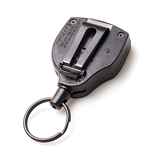 KEY-BAK SUPER48 - Carrete de llave estable Kevlar cuerda hasta 15 llaves con clip, negro