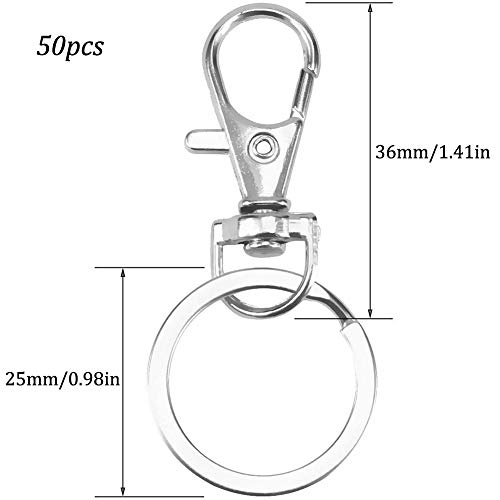 Key Chain Hooks 20 Pcs Swivel 360 Degrees Carabiner Lobster Claw Keychain Hooks with Key Rings for Key Hanging Crafts - Silver