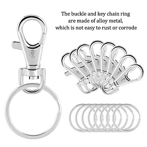 Key Chain Hooks 20 Pcs Swivel 360 Degrees Carabiner Lobster Claw Keychain Hooks with Key Rings for Key Hanging Crafts - Silver