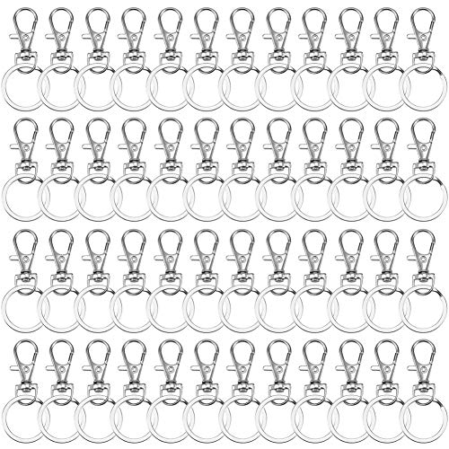 Key Chain Hooks 20 Pcs Swivel 360 Degrees Carabiner Lobster Claw Keychain Hooks with Key Rings for Key Hanging Crafts - Silver