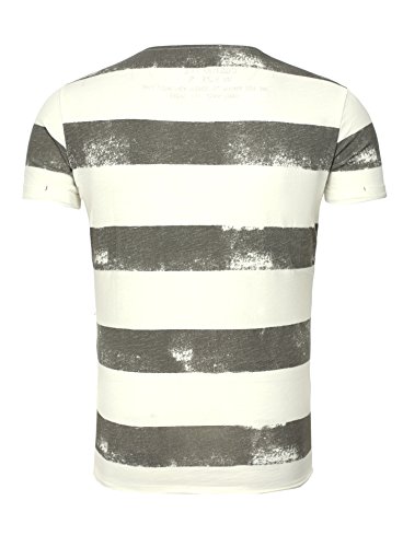 KEY LARGO Camiseta Hombre Airline Vintage Look De Rayas con Costuras Cuello Pico - Gris, M