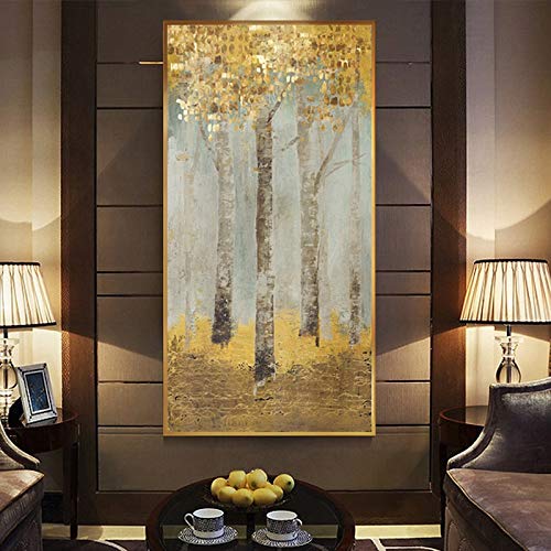 KGCA Abstact Golden Coins Forest Canvas Pintura Gran Cartel Imprimir Forme la Imagen de Arte de la Pared de Oro for la Sala de Estar HD (Color : 1, Size (Inch) : 50x100cm no Frame)