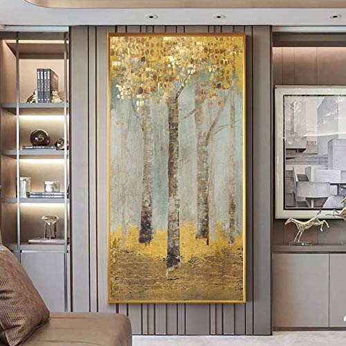 KGCA Abstact Golden Coins Forest Canvas Pintura Gran Cartel Imprimir Forme la Imagen de Arte de la Pared de Oro for la Sala de Estar HD (Color : 1, Size (Inch) : 50x100cm no Frame)