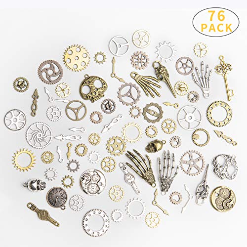 KIMI-HOSI 76 Piezas Steampunk Engranajes Esqueleto Encantos Reloj Rueda Engranaje Antiguo para Decoración de Bricolaje Fabricación de Joyas Colores Mezclados